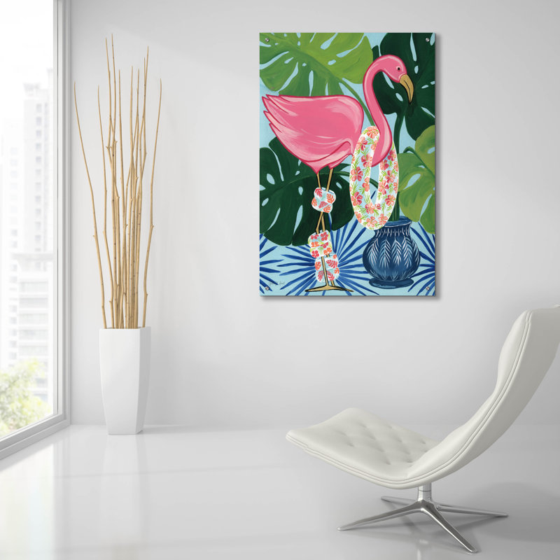 «Flamingo Happy Hour 2» par Yvette St. Amant, art mural en verre acrylique, H 36 po x l 24 po x P 0,2 po