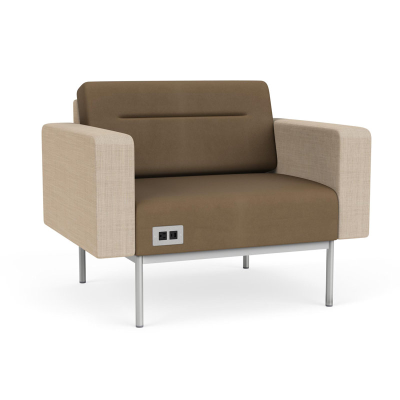 Fauteuil de réception avec accoudoirs Darsey, Argent argent, Patriot Plus taupe; calcaire Chambray, Avec alimentation