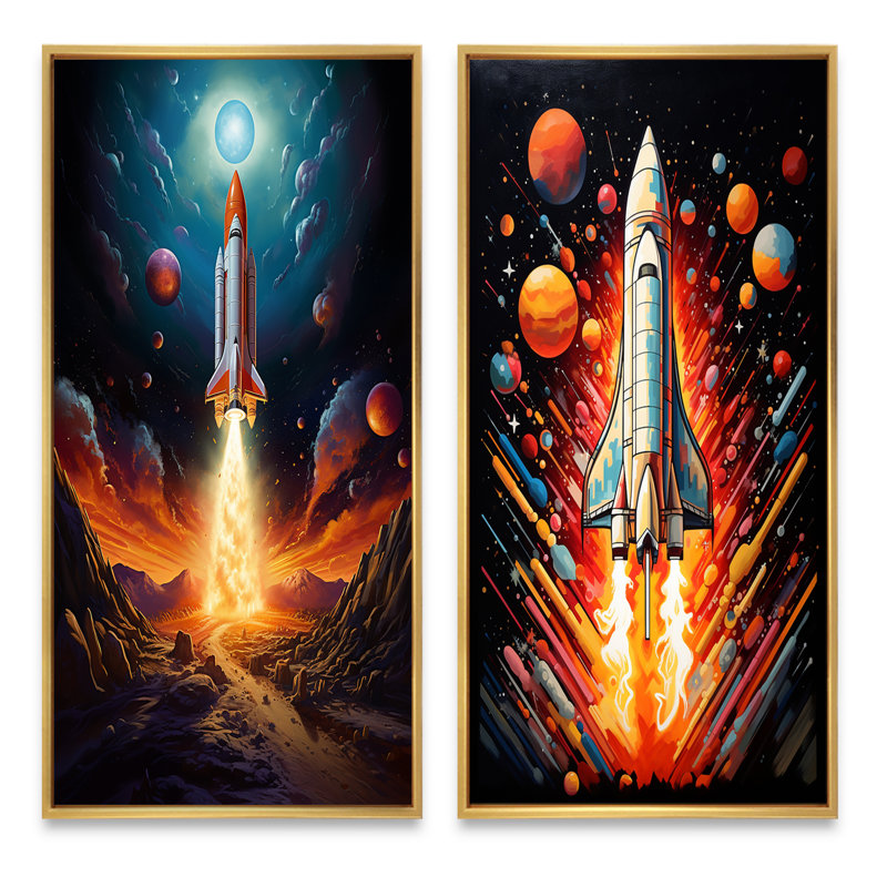 «Rocketship Stellar Voyage», 2 pièces, Encadrement doré, H 40 po x l 40 po