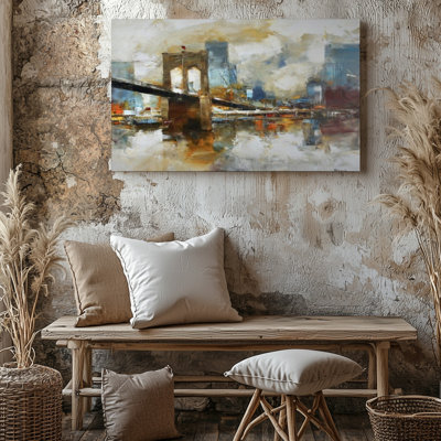 Abstrait, paysage urbain, pont, horizon urbain, réflexion, décor moderne, impression sur toile pour salon, chambre à coucher, bureau, couloir, vestibule, galerie murale et décoration intérieure moderne