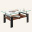 Table basse moderne avec tablette de rangement à 2 niveaux, plateau en verre trempé de 37,2 po et pieds en acier inoxydable, table basse rectangulaire pour le salon, l’appartement et les petits espaces-83077157-97769656