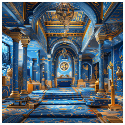 Blue Gold Ornate Interior Wall Tapestry - Palace Wall Decor