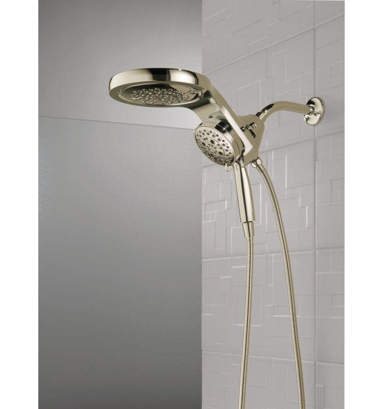 HydraChoice Hydrorain 5 Spray Dual Shower Head and Handheld Shower with H2Okinetic 2.5 GPM, Polished Nickel