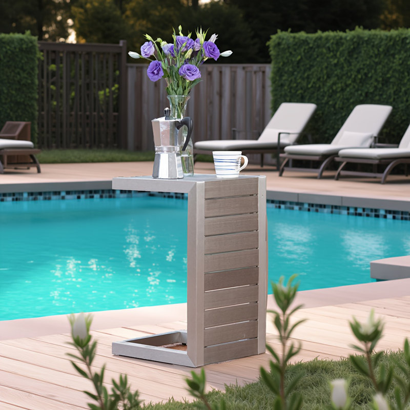 Table d'appoint en forme de C Alu - Table de bout d'extérieur moderne avec cadre en aluminium léger pour patio, piscine ou jardin
