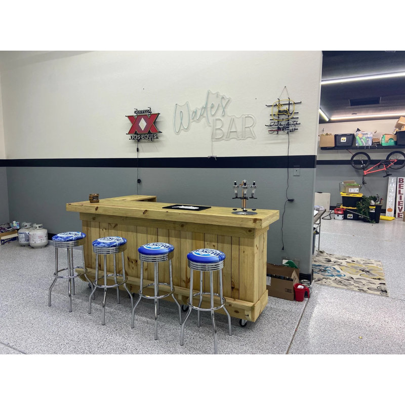 Table de bar en bois 8x4 avec tablette de rangement et finition en bois naturel