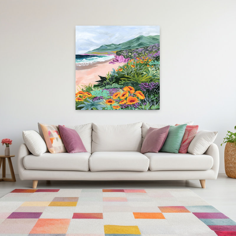 Art contemporain, art côtier paisible et serein coloré, H 48 po x l 48 po