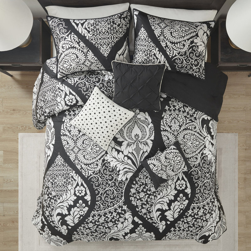 Édredon très grand 7 pièces - noir avec coussins décoratifs en coton