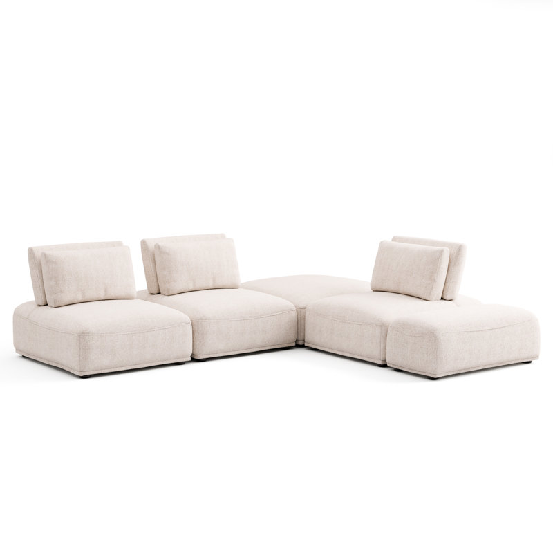 Aukeem 5 - Piece Upholstered Sectional, Cream Polyester