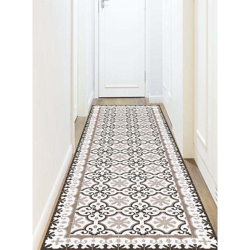 Pamala Damask Vinyl Indoor / Outdoor Area Rug, Runner 66 x 250cm