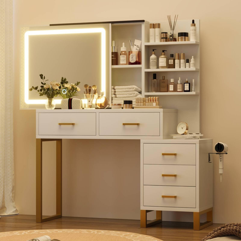 Station de charge de maquillage pour meuble-lavabo, lumière DEL avec 3 modes d'éclairage, Blanc