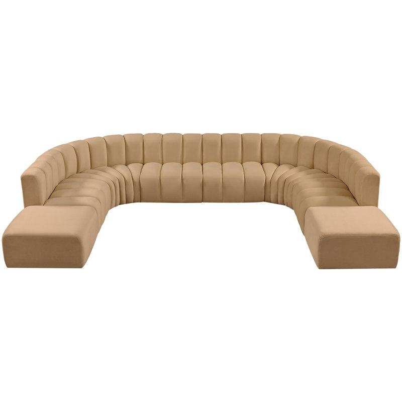 Hurlburt Upholstered Curved Sectional with Ottoman Reversible, Camel Velvet