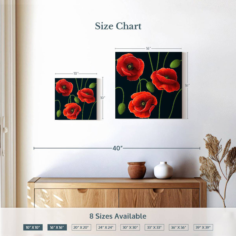 Trio de coquelicots rouges Harnek, H 10 po x l 10 po