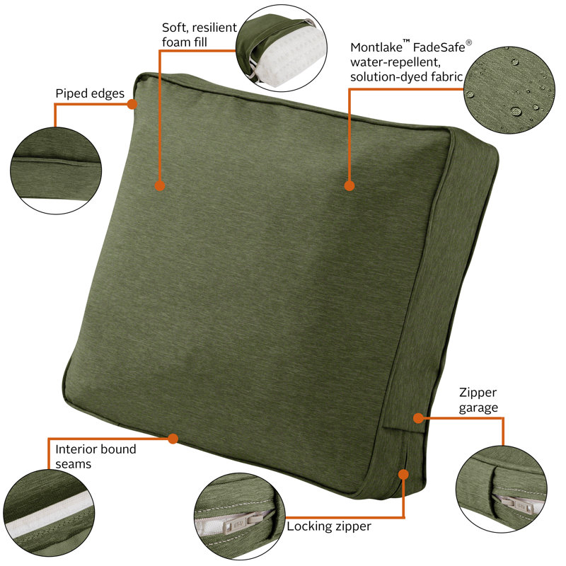 Montlake Outdoor 4'' Dining Chair Back Cushion, 15" H x 21" W x 4" D, Heather Fern Polyester