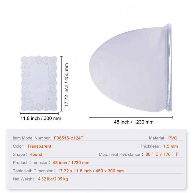 Housse de protection pour table transparente, housse de table ronde 48 pouces / 1230 mm, nappe en plastique PVC de 1,5 mm d'épaisseur, protection de bureau imperméable pour bureau d'écriture, table basse, table de salle à manger