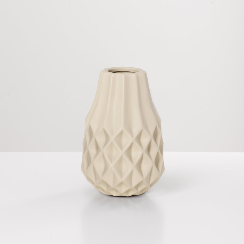 Facetta 7.5" Matte Texture Beige Ceramic Vase, Sand, 7.5 inch