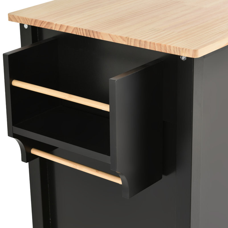 Kitchen Island Cart With Wood Top Coffee Station Rolling Kitchen Cart 4 Door Cabinet And Two Drawers, Black