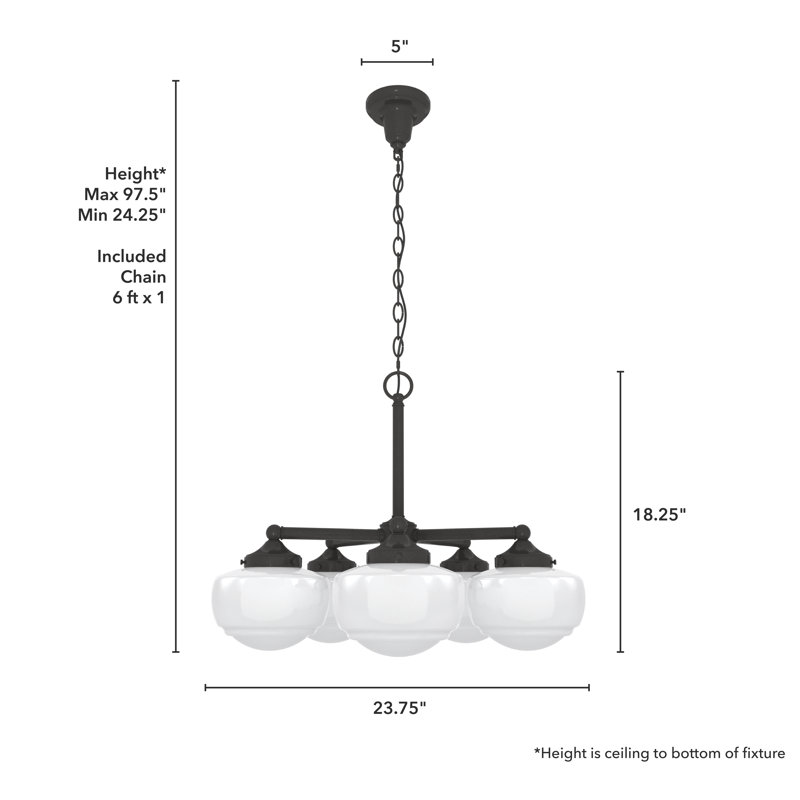 Hunter Saddle Creek 5 Light Chandelier Ceiling Light Fixture, Brushed Nickel, Cased White