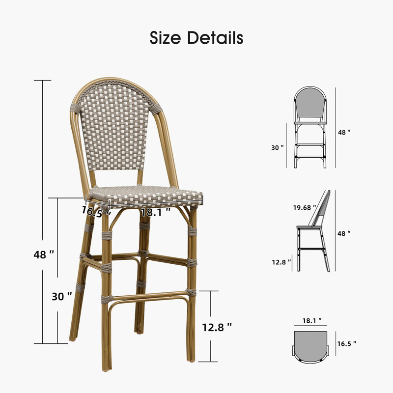 Tabouret de bar 30 po, Gris / bambou