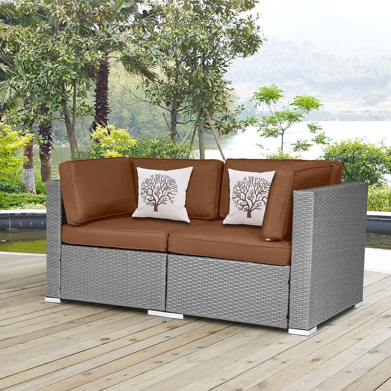 Rister 59'' Wide Wicker with Cushions, Brown