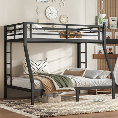 Metal Twin Xl Over Queen Bunk Bed For Teens & Adults, Space-saving Frame, Noise-free Design, No Box Spring Needed, Black