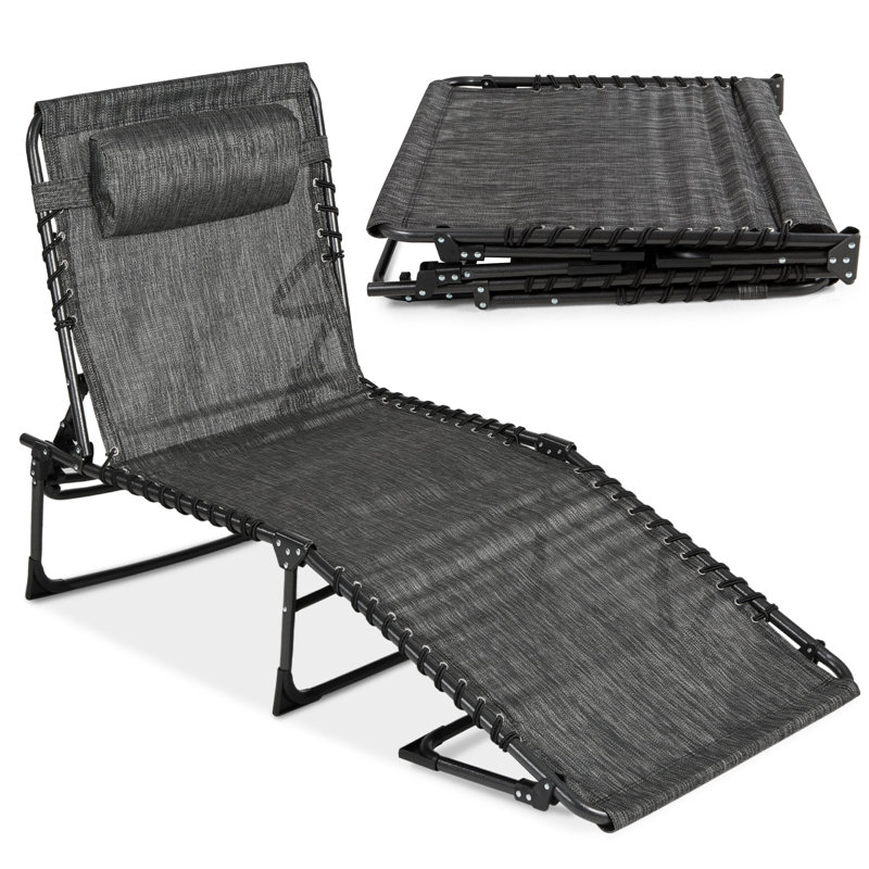 Patio Chaise Lounge Chair, Outdoor Portable Adjustable Pool Recliner W/ Pillow, Red
