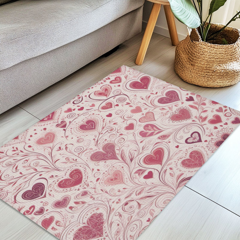 Tapis tressé Sweet Pink Love Bursts, Rectangulaire 3 pi x 5 pi