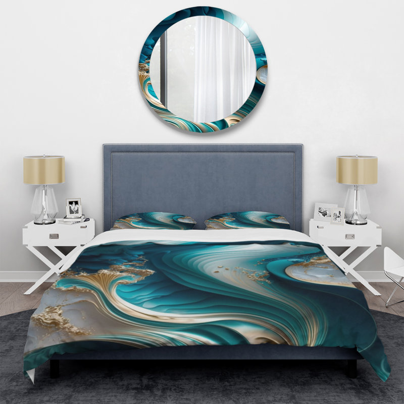 Abstract Geode Turquoise III - Ensemble de housse de couette moderne - Microfibre de polyester