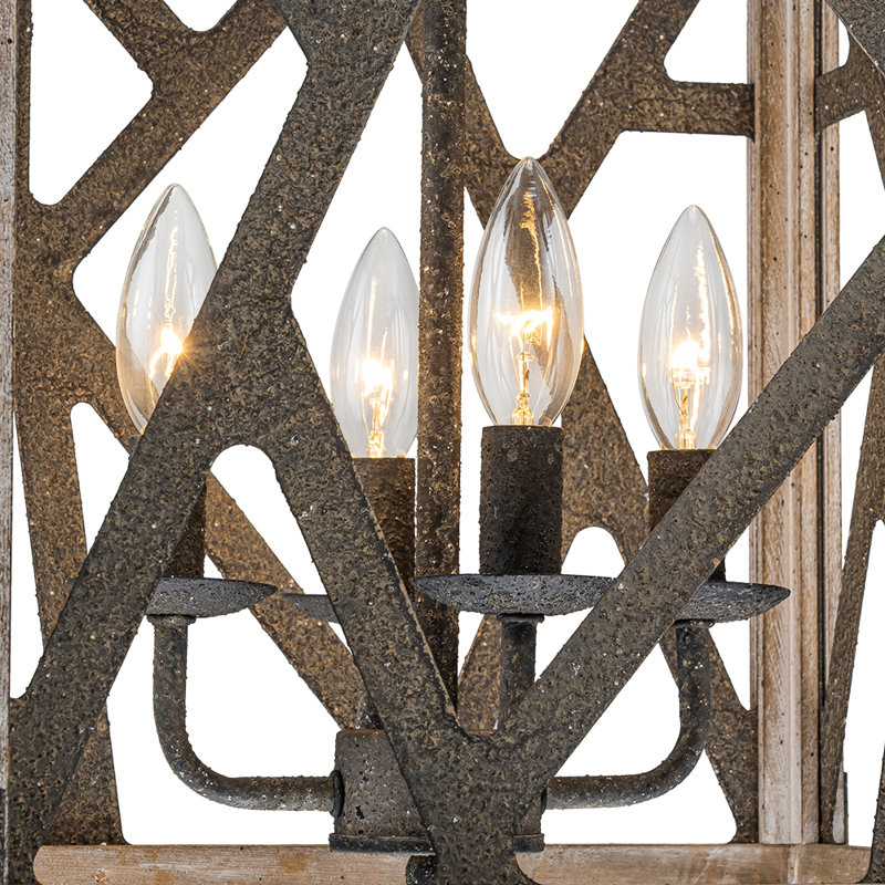 4-light Wood Frame Rectangle Pendant