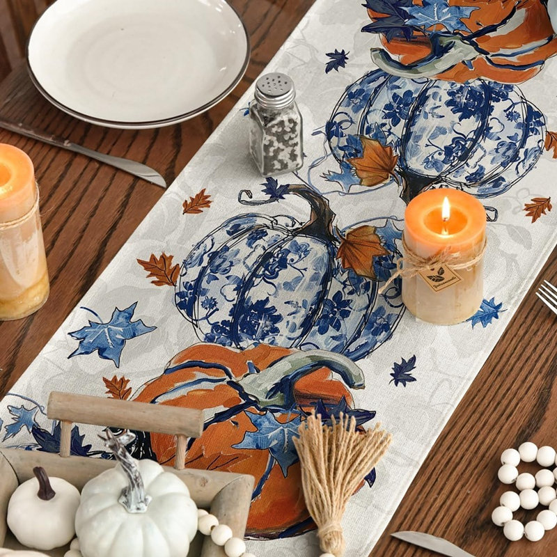 Chemin de table en porcelaine bleu et blanc Fall