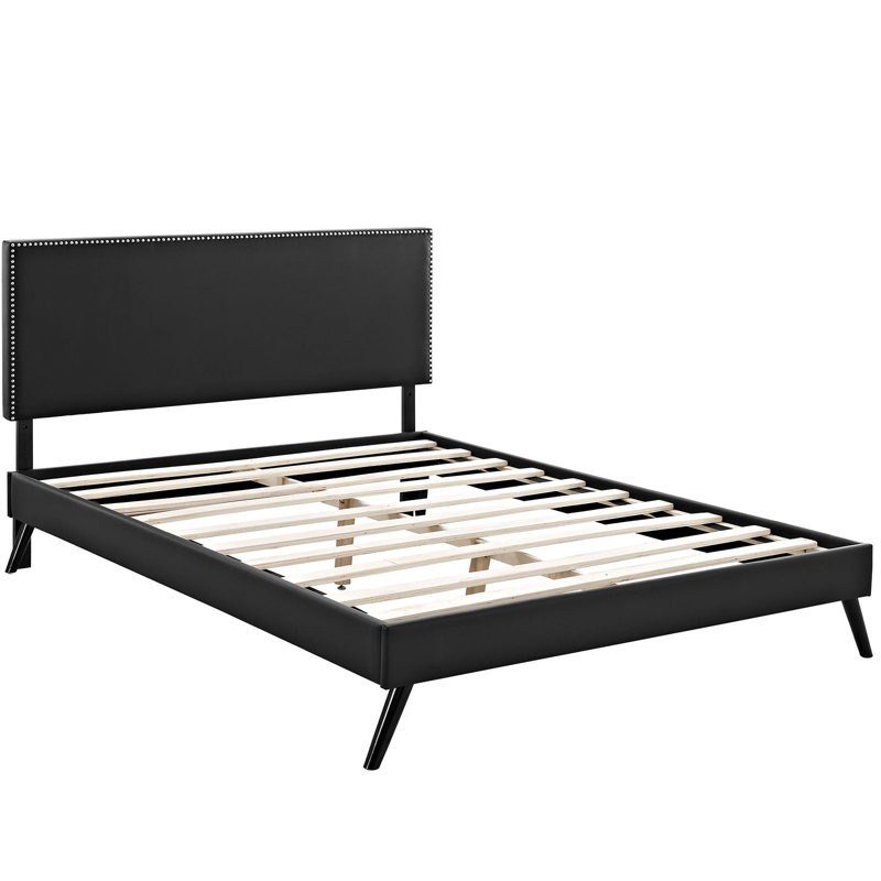 Modway Phoebe Vinyl Upholstered Platform Bed with Round Splayed Legs, White, Full