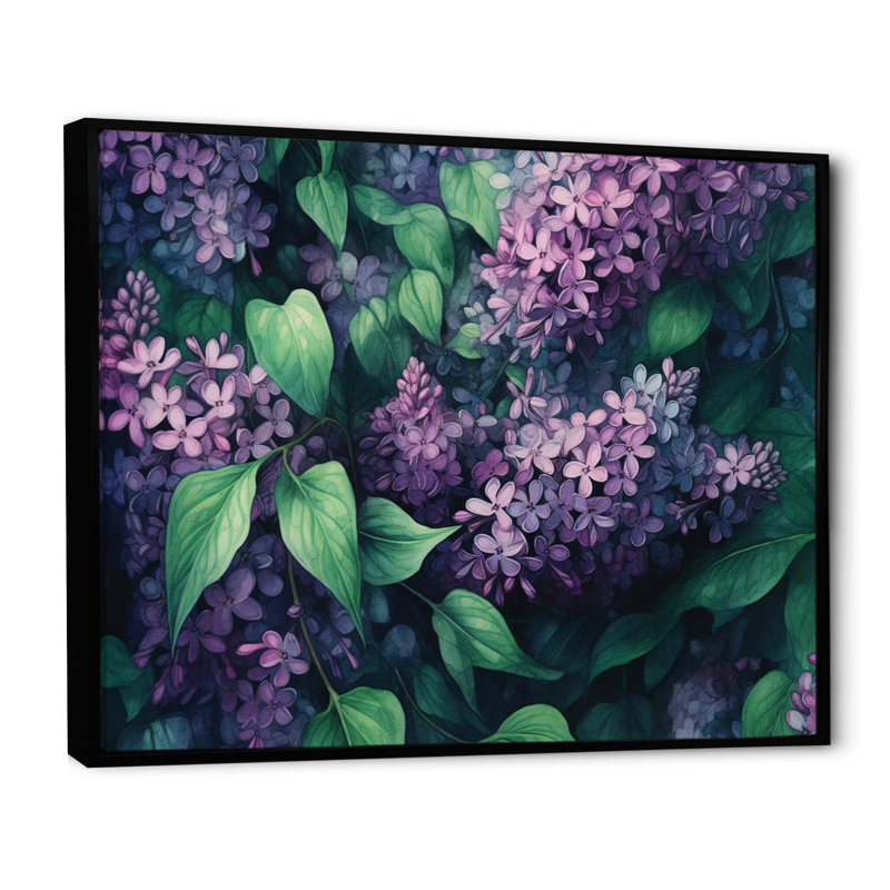 Lilas vert I - impressions florales sur toile, Toile noire, H 34 po x l 44 po x P 1,5 po