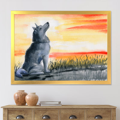 " Grey Wolf Howling At The Moon " Painting Print
