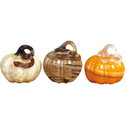 Glass Autumn Pumpkin Set of 3 Fall/Harvest Home Decorations