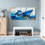 Nautique et plage, bateau bleu orageux or sur toile-1728154912