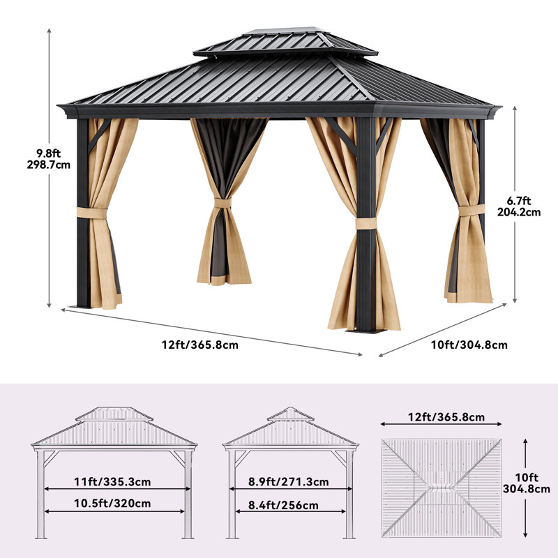 Pavillon de jardin en métal, 12 pi x 10 pi