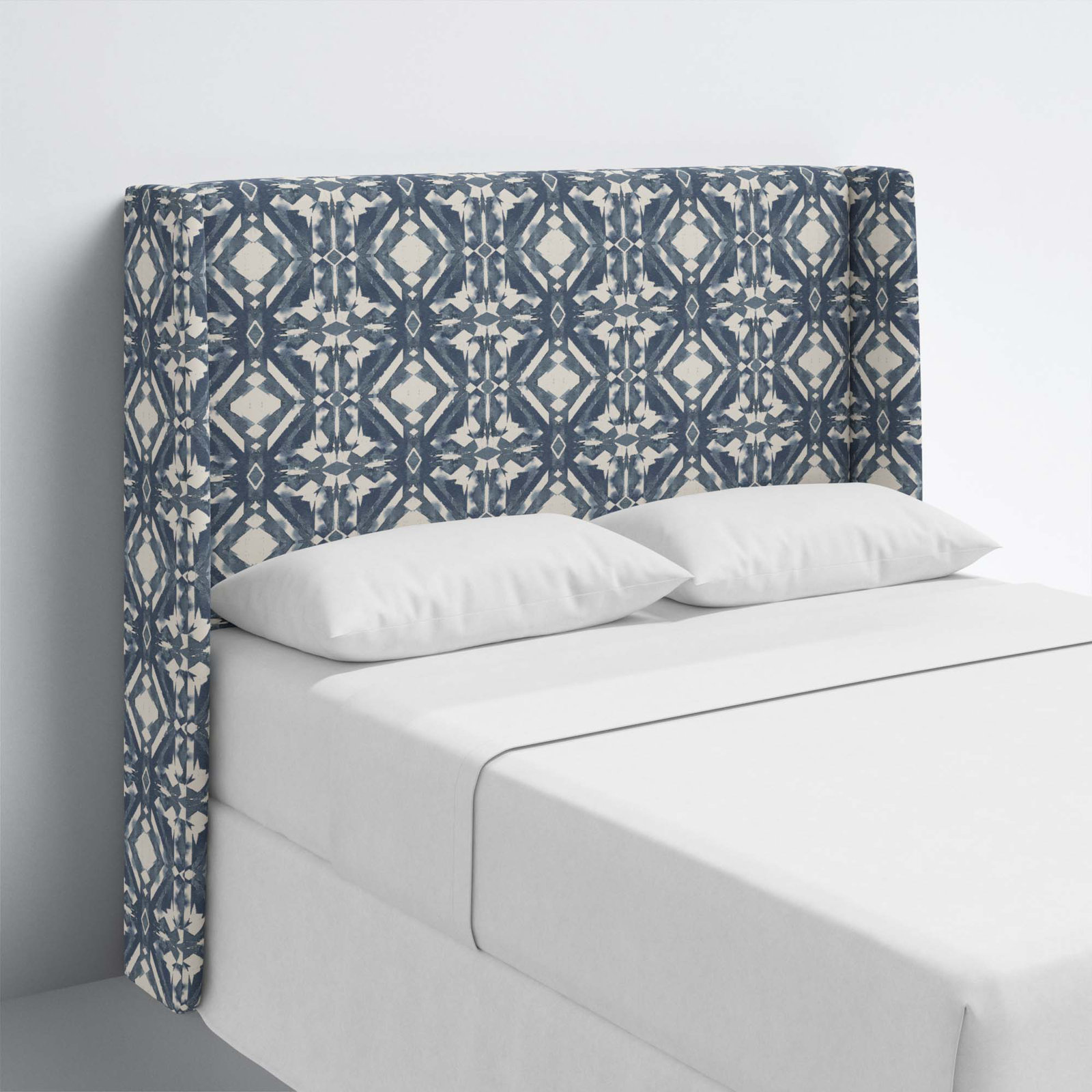 Tilly Upholstered Headboard, California King, Asha Blue Ikat