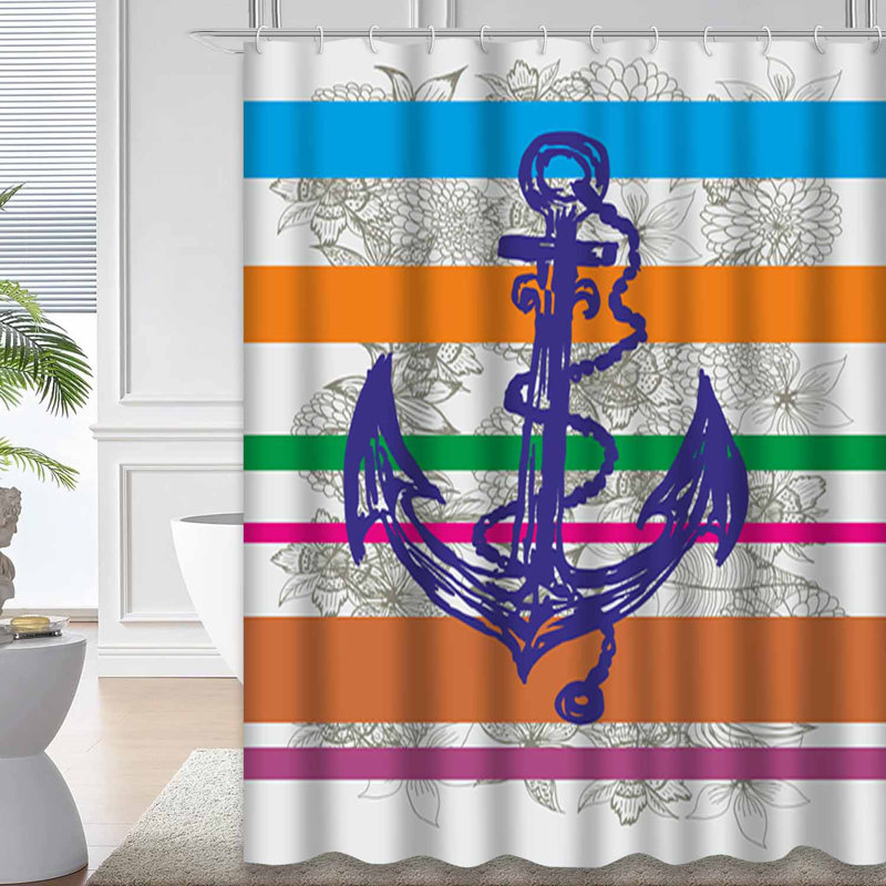 Rideau de douche imperméable à motif floral nautique avec 12 crochets, L 72 po x l 78 po