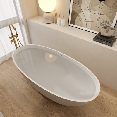 65''Solid Solid Surface Bathtub, Freestanding Soaking Bathtub