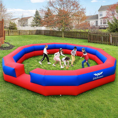 Fosse à balles GaGa à 2 couches avec souffleur interne 16 pieds Wellcomer pour terrain de jeu, écoles et divertissement familial - rouge et bleu