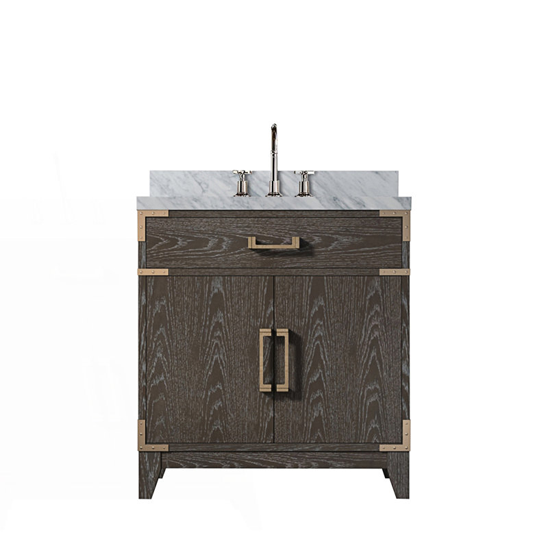30 po X P 22 po Ensemble de meuble-lavabo simple D avec comptoir en marbre de Carrare et robinet, 30", Chêne brun