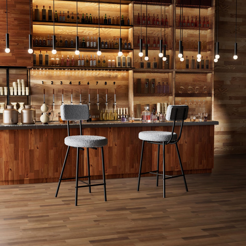 Modern Upholstered Bar Stools with Curved Back, Grey, 2