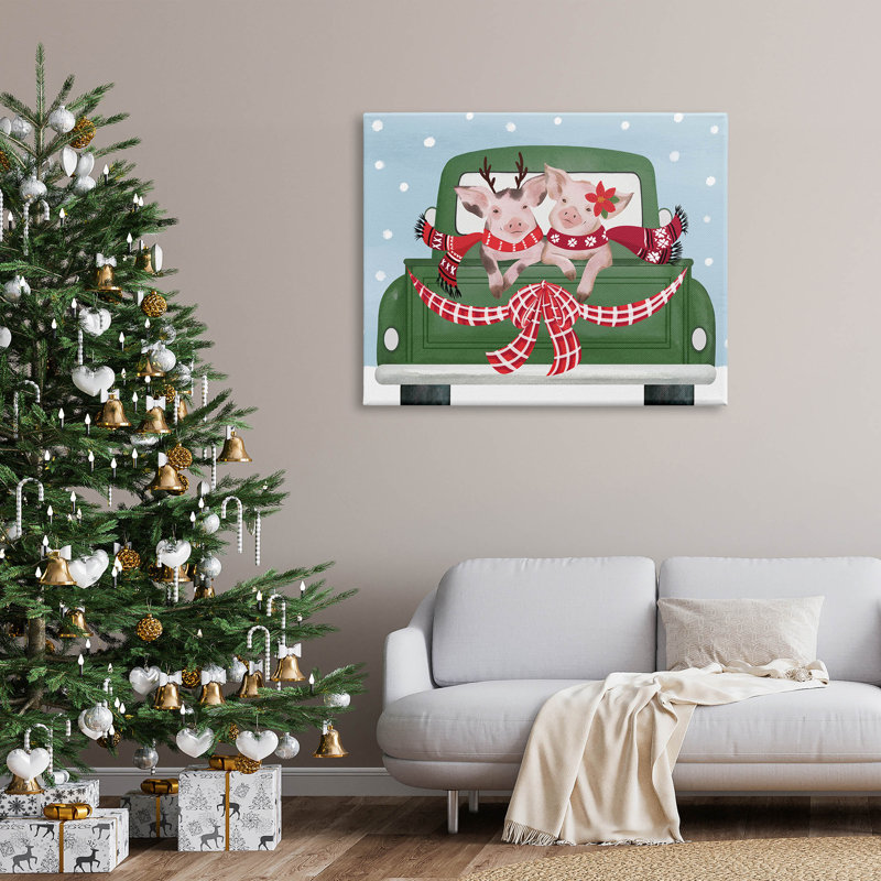 «Farmhouse Pigs Green Holiday Truck» par Jo Taylor, H 36 po x l 48 po x P 1,5 po
