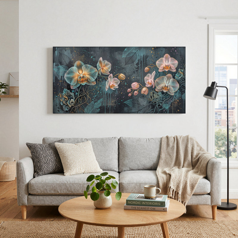 Ensemble de 1 tableau sur toile Jardin d'orchidées, L 40 po x H 20 po, Toile tendue