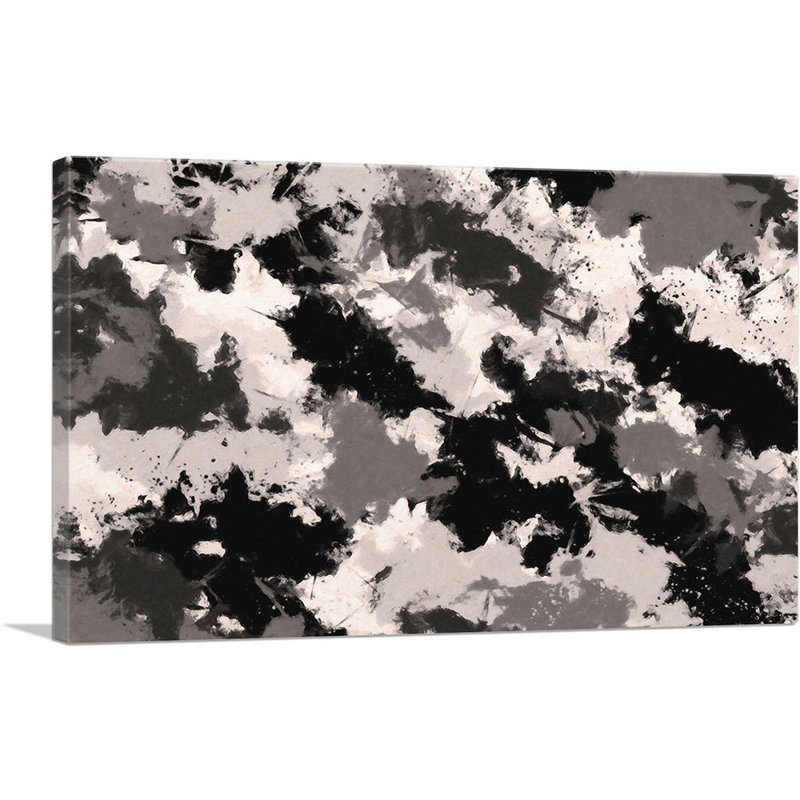 Motif de camouflage noir, gris et blanc - reproduction d'art sur toile tendue, H 12 po x l 18 po x P 0,75 po