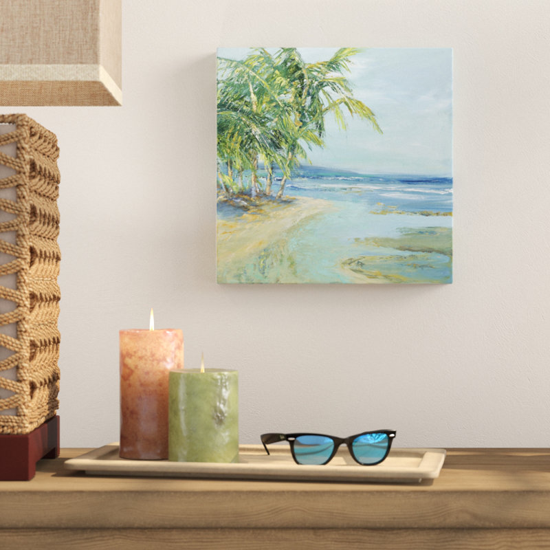 «Blue Coastal Lagoon», peinture sur toile, H 12 po x l 12 po, Toile tendue