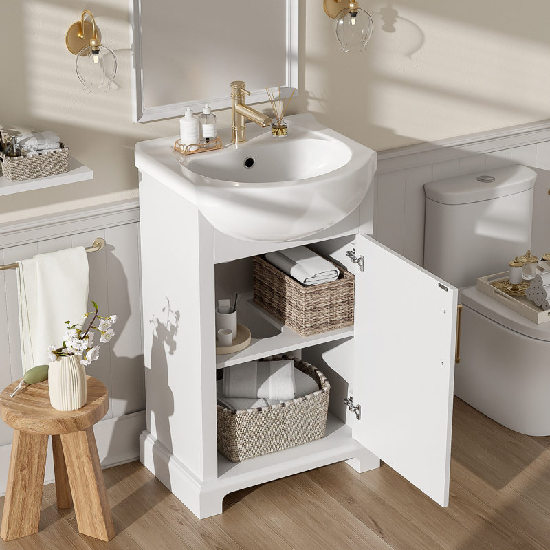Meuble-lavabo de 20 po avec lavabo en céramique, Blanc