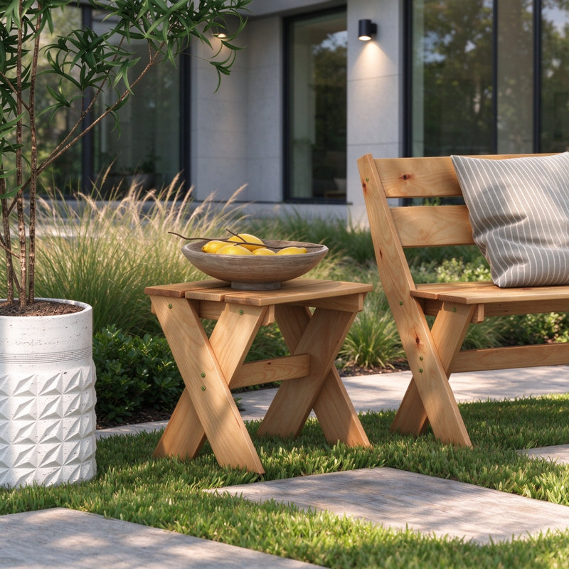 Pine Wood Outdoor Side Table Beige for Porch Garden