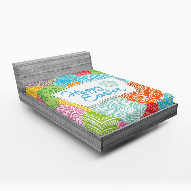 Ambesonne Easter Fitted Sheet 2-Pack Spring Holiday Multicolor, King Fitted Sheet
