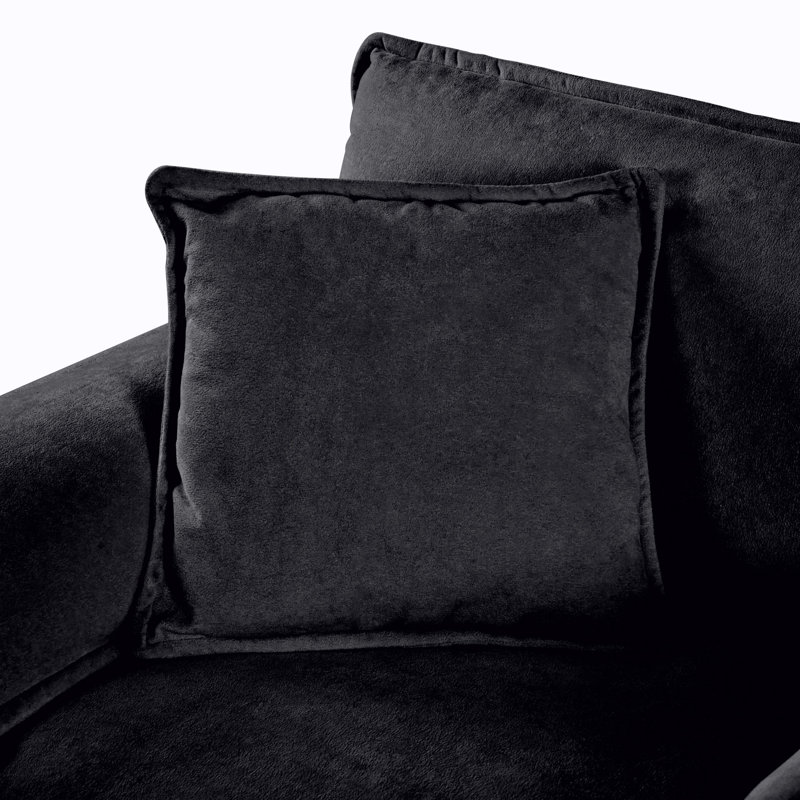 Canapé-lit modulaire surdimensionné avec 3 repose-pieds et coussins, pour espace de vie, appartement. Revêtement en chenille, noir. Coussins décoratifs élégants et pratiques en chenille noire. Élégante détente