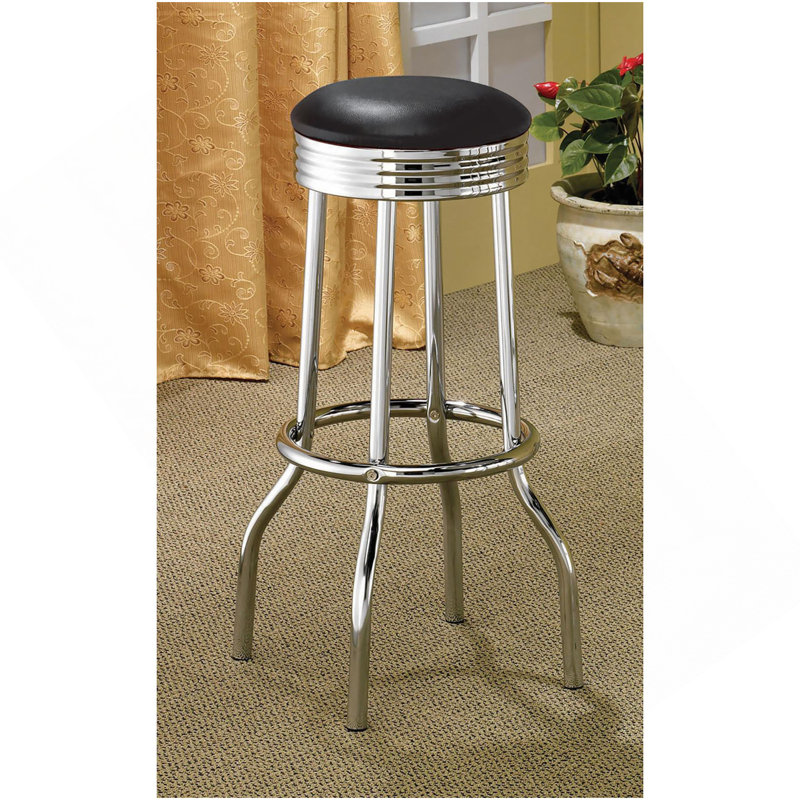 Black And Chrome Bar Height Stool (Set Of 2)